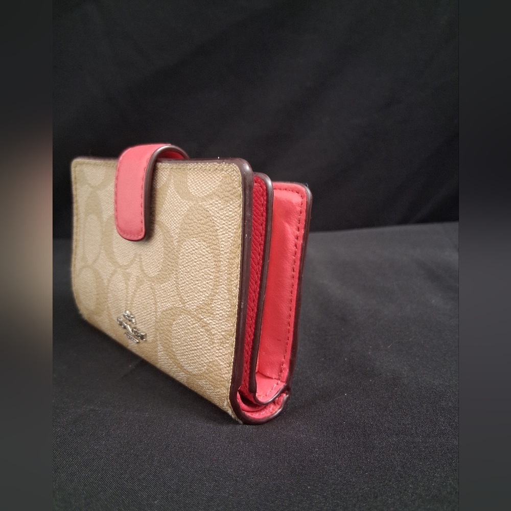 Coach Signature PVC Small Coin Zip Wallet  W/ Pink Interior - Picture 5 of 10